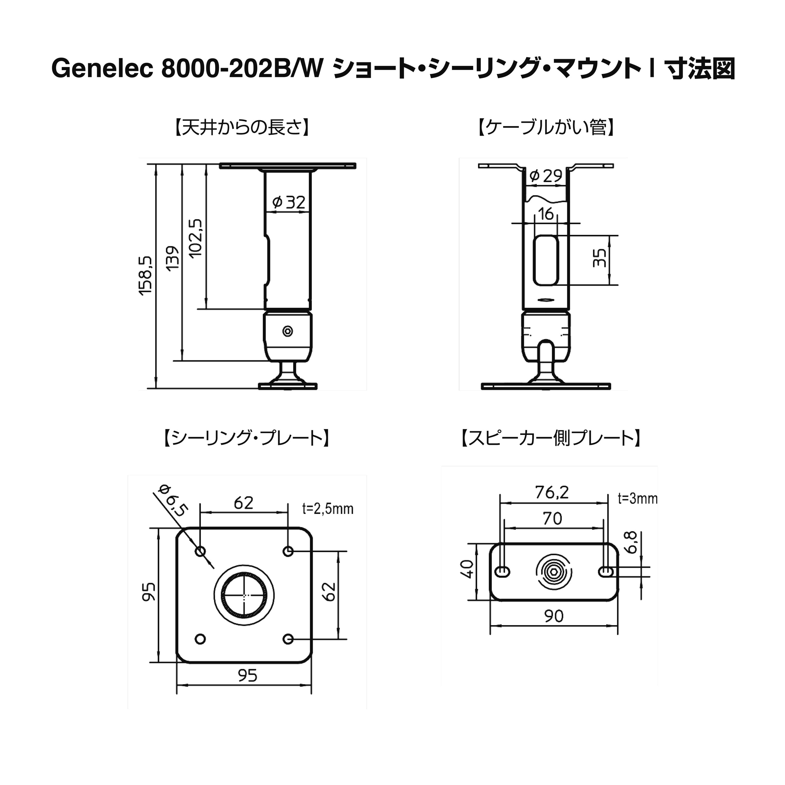 8000-202B/W ショート・シーリング・マウント - ジェネレックジャパン